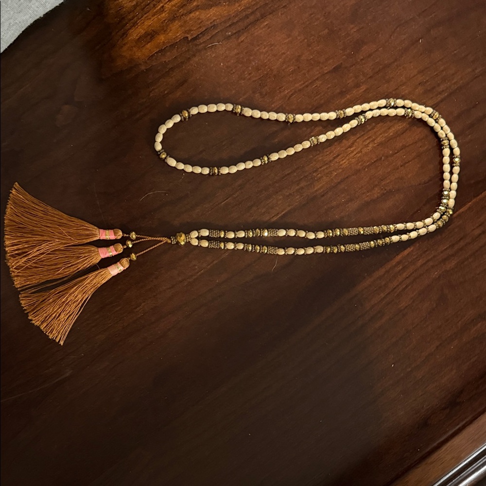 Elegant Brown Beaded Necklace with Tassels